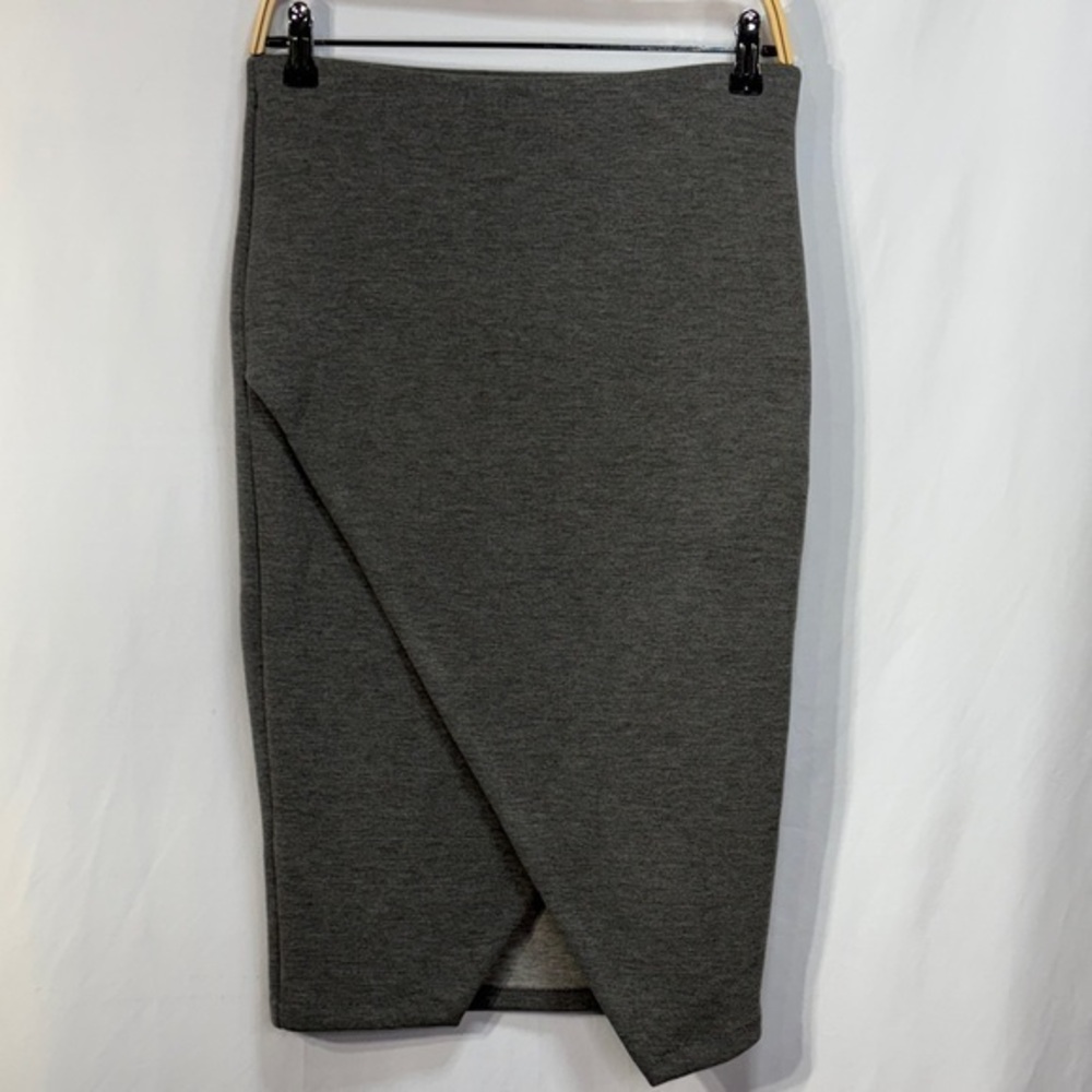 🔒H&M Heatheres grey Pencil Skirt faux wrap scuba